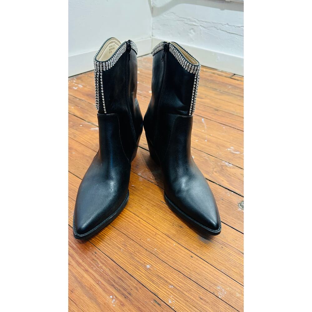OASIS SOCIETY Black Silver Nash Rhinestone Fringe Ankle Western Diva Boots sz 10 - Picture 9 of 12